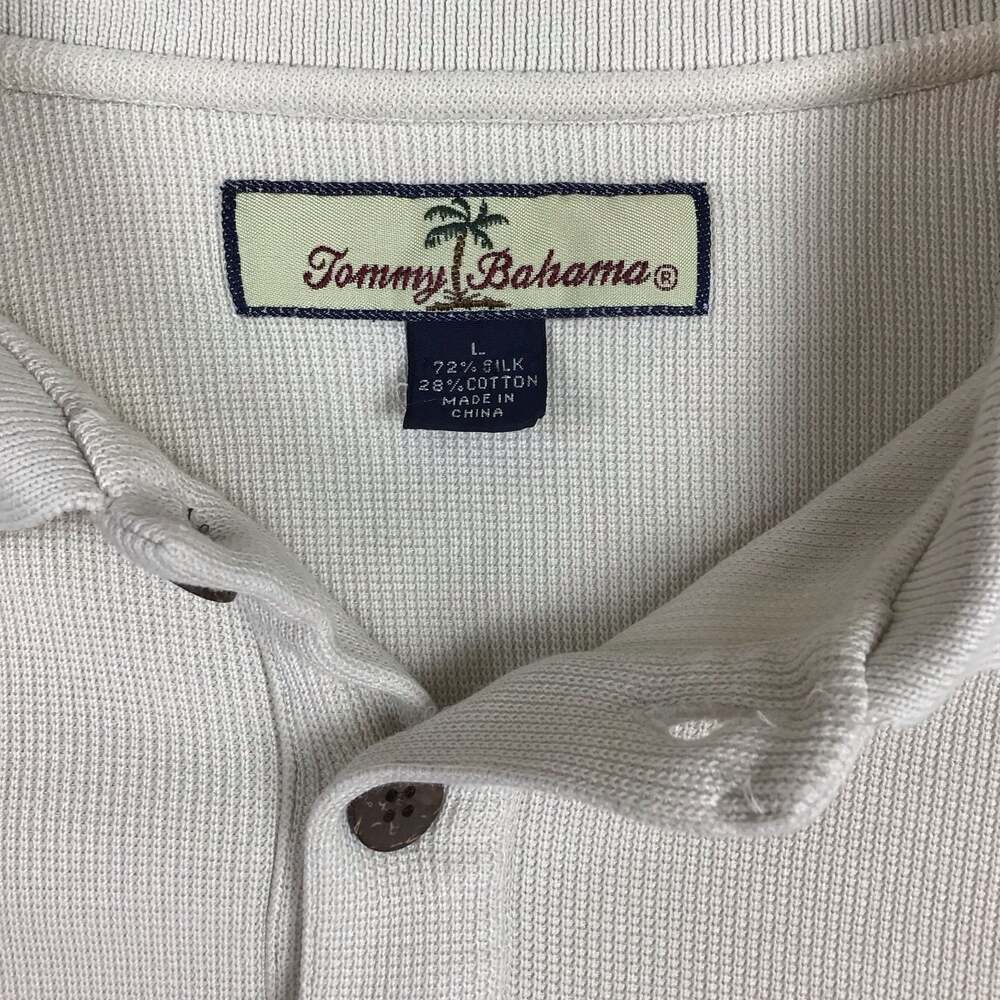 Tommy Bahama Men's Silk-Cotton Blend Ribbed Knit Polo Shirt Beige Large - Picture 9 of 10